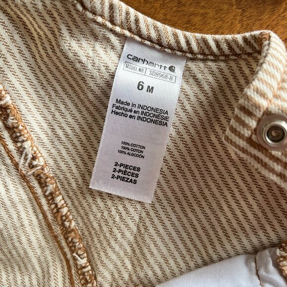 Carhartt tan railroad stripe overall shorts 6m - Picture 2 of 8